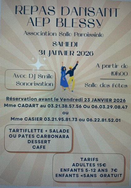 Un repas dansant ce samedi 31 janvier à Blessy