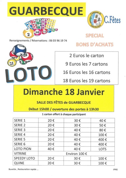 Un loto sera organisé pour ce dimanche 18 janvier à Guarbecque