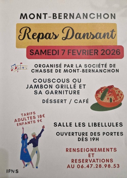 Un repas dansant est organisé ce samedi 7 février à Mont Bernenchon