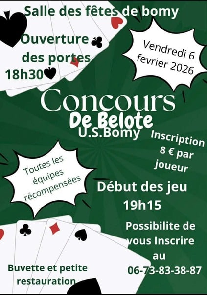 Un concours de belote est organisé ce vendredi 6 février à Bomy