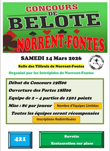 Un concours de belote est organisé à Norrent Fontes ce 14 mars 2026