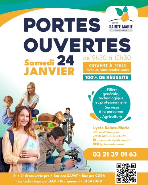Portes ouvertes du lycée Sainte Marie d'Aire sur la Lys ce samedi 24 janvier