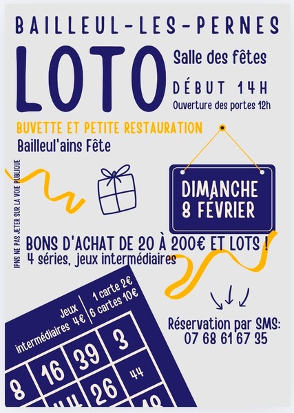 Loto ce dimanche 8 février à Bailleul les pernes ce dimanche 8 février