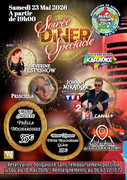 Une soirée diner spectacle à Lillers ce 23 mai 2026