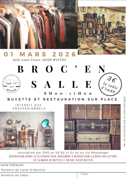 Une brocante en salle est organisée ce dimanche 1 mars à Wittes
