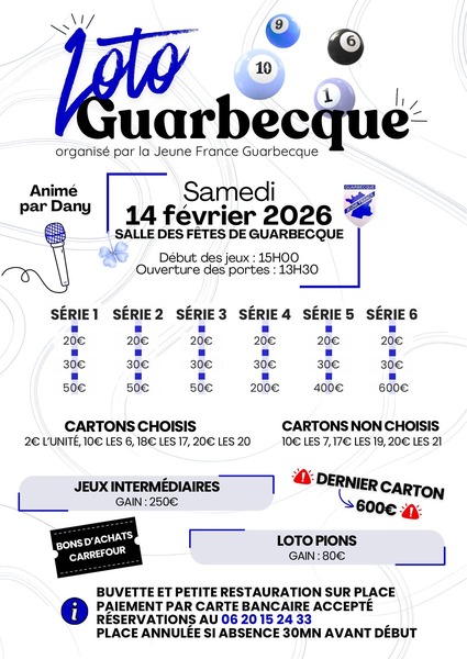 Un loto est organisé ce samedi 14 février à Guarbecque