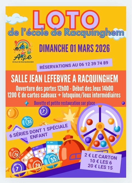 Le loto de l'école de Racquinghem, c'est ce dimanche 1 mars