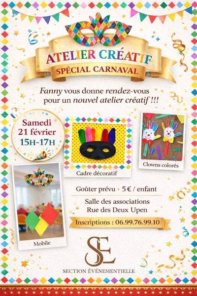 Atelier créatif ce samedi 21 février à Delettes