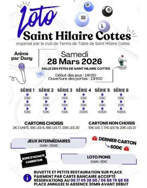 Un loto est organisé ce samedi 28 mars à Saint Hilaire Cottes
