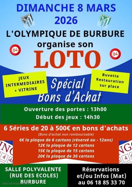 Un loto est organisé ce dimanche 8 mars à Burbure
