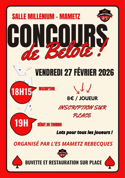 Un concours de belote est organisé ce vendredi 27 février à Mametz