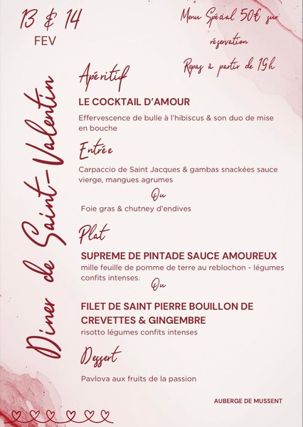 Deux jours pour profiter des repas de la Saint Valentin Ecques