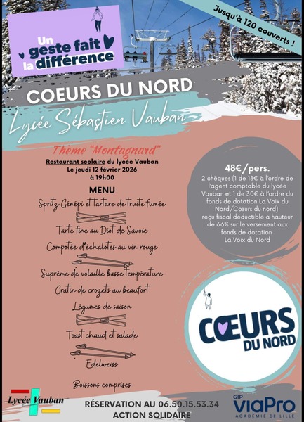 Un repas au lycée Vauban au profit de l'association Coeurs du nord ce jeudi 12 février