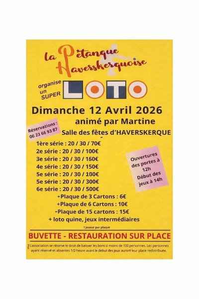 Un loto sera organisé ce dimanche 12 avril à Haverskerque