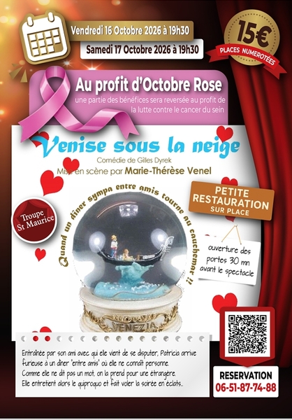 Au profit d'Octobre rose, la salle de théatre saint Maurice de Guarbecque organise deux représentations de la pièce Venise sous la neige