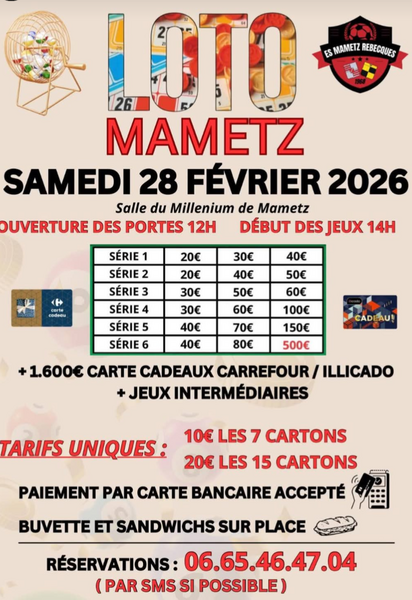 Un loto est organisé ce samedi 28 février à Mametz
