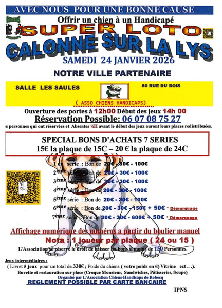 Un super loto est organisé ce samedi 24 janvier à Calonne sur la Lys