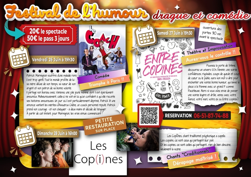 Un festival de 3 jours de rire et de détente... 3 jours différents mêlant humour, théâtre, improvisation et chansons !!! Allez vous garder le contrôle !!!