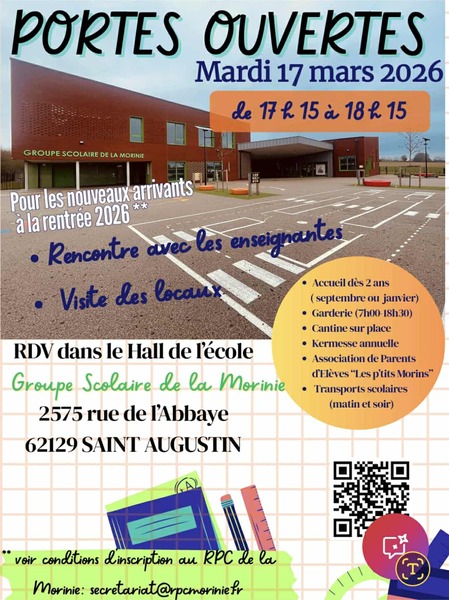 Portes ouvertes ce mardi 17 mars à l'école du groupe scolaire de la Morinie à Saint Augustin