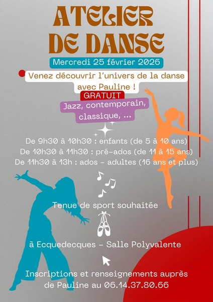 Atelier danse ce mercredi 25 février à Ecquedecques