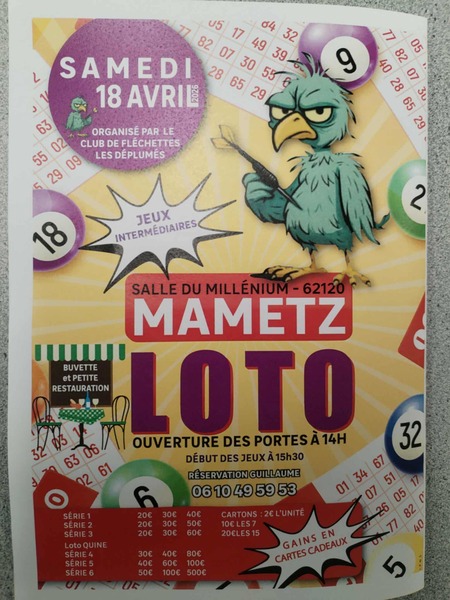 Un loto est organisé ce samedi 18 avril à Mametz
