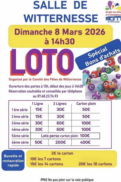 Un loto est organisé ce dimanche 8 mars à Witternesse