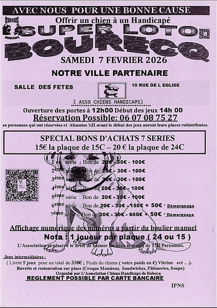 Un super loto sera organisé ce samedi 7 février à Bourecq