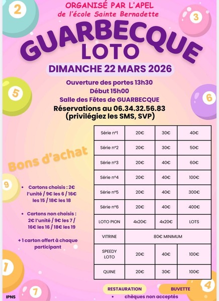Un loto sera organisé ce dimanche 22 mars à Guarbecque