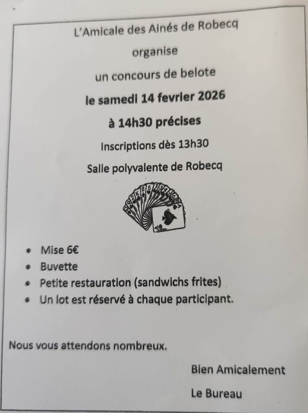 Un concours de belote est organisé à Robecq ce samedi 14 février