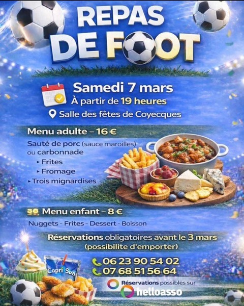 Le club de football de Coyecques organise un repas ce samedi 7 mars