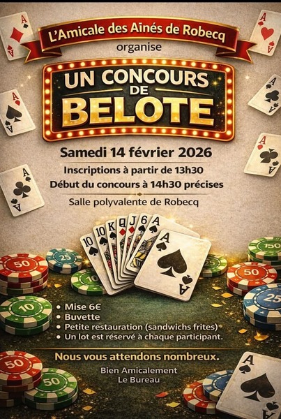 Un concours de belote est organisé à Robecq ce samedi 14 février