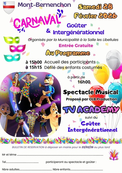 Carnaval ce samedi 28 février à Mont Bernenchon