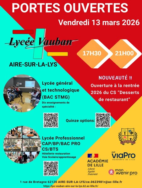 Portes ouvertes du lycée Vauban d'Aire sur la Lys ce vendredi 13 mars