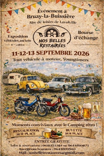 Exposition de véhicules anciens et bourse d'échange à Bruay les 11, 12 et 13 septembre 2026