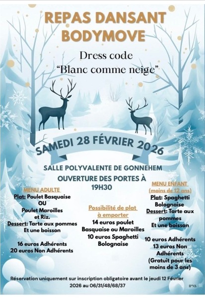 Repas dansant ce samedi 28 février à Gonnehem