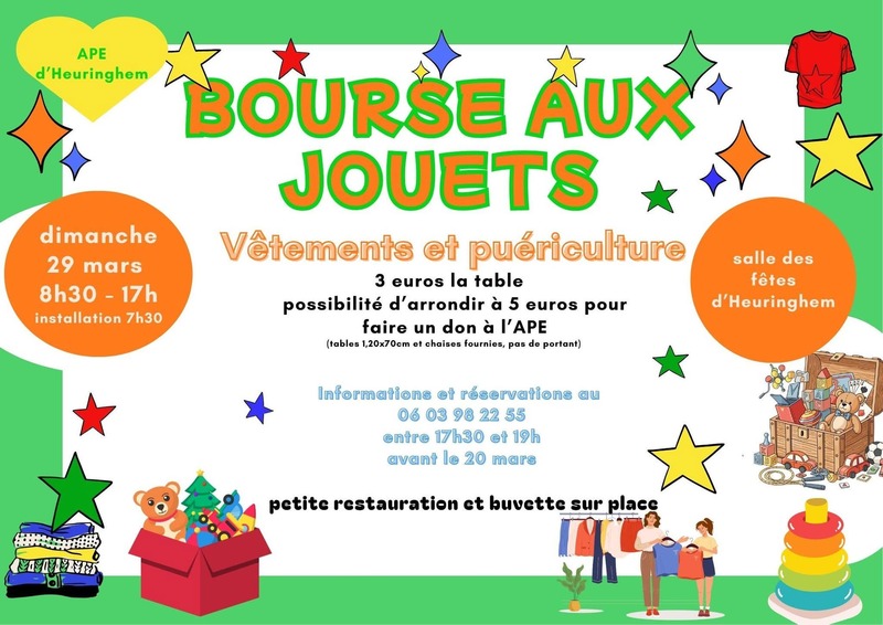 Une bourse aux jouets est organisée ce dimanche 29 mars à heuringhem