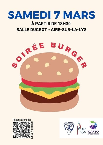 Soirée burger ce samedi 7 mars à Aire sur la Lys