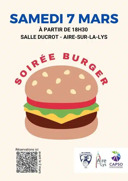 Soirée burger ce samedi 7 mars à Aire sur la Lys