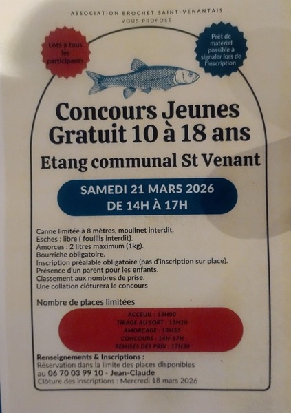 Un concours de pêche spécial jeune sera organisé ce samedi 21 mars à Saint venant