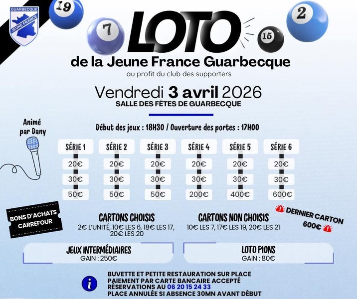 La jeune france de Guarbecque organise un loto ce vendredi 3 avril