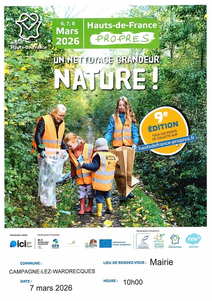 La 9éme édition des hauts de france propres s'arrêtera également à Campagne les wardrecques ce samedi 7 mars