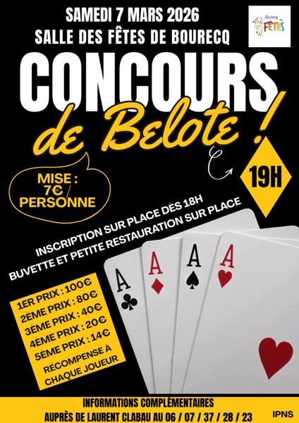 Concours de belote ce samedi 7 mars à Bourecq