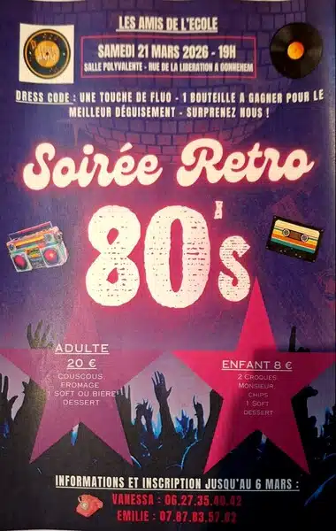 Une soirée rétro ce samedi 21 mars avec l'association les amis de l'école de Gonnehem