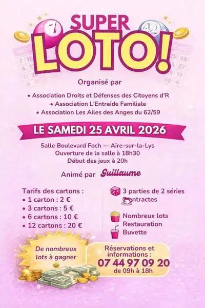 Super loto ce samedi 25 avril à Aire sur la Lys