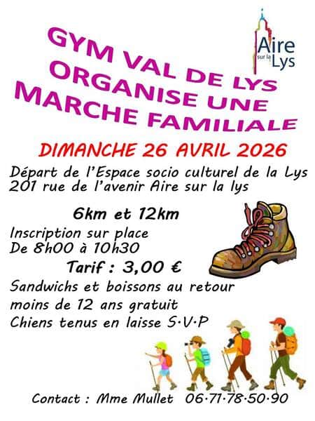 L'association de Gym Val de Lys à Aire sur la Lys organise une marche ce dimanche 26 avril