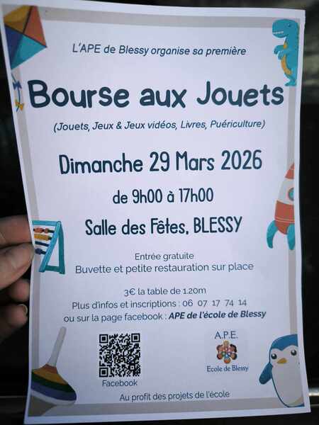Bourse aux jouets ce dimanche 29 mars à Blessy pour la première de l'APE ce dimanche 29 mars
