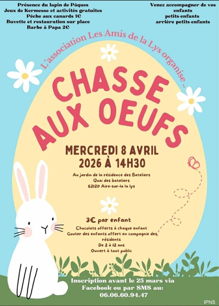 Chasse à l'oeuf ce mercredi 8 avril à Aire sur la Lys