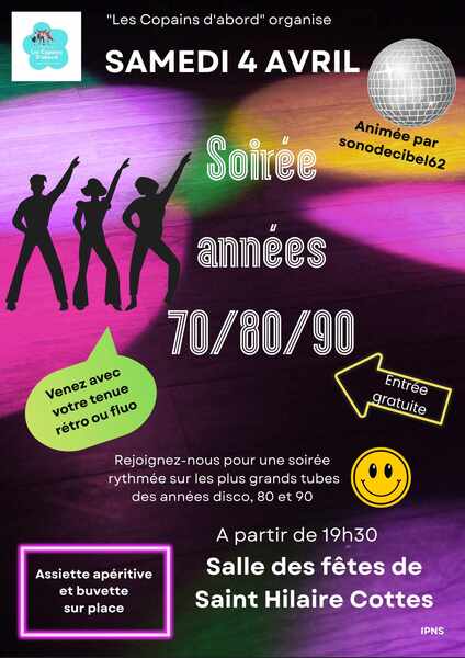Une soirée années 70, 80 et 90 à Saint Hilaire Cottes ce samedi 4 avril