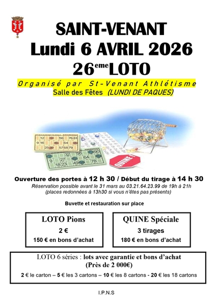 26éme loto du club d'athlétisme ce lundi 6 avril
