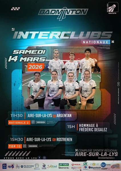 Interclubs nationaux ce samedi 14 mars à Aire sur la Lys pour le volant Airois